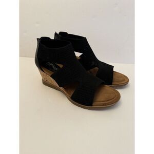 Euro Soft Women's Sadira Sandals Black Cork Wedge Heel Back Zip Size 7.5